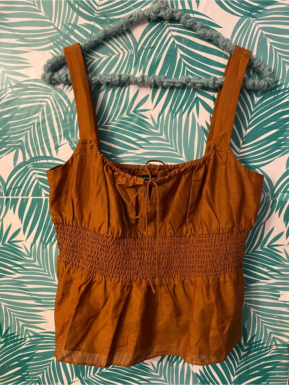 J. Crew cotton & silk voile smocked waist tank Rust Orange Top NWT Sz m